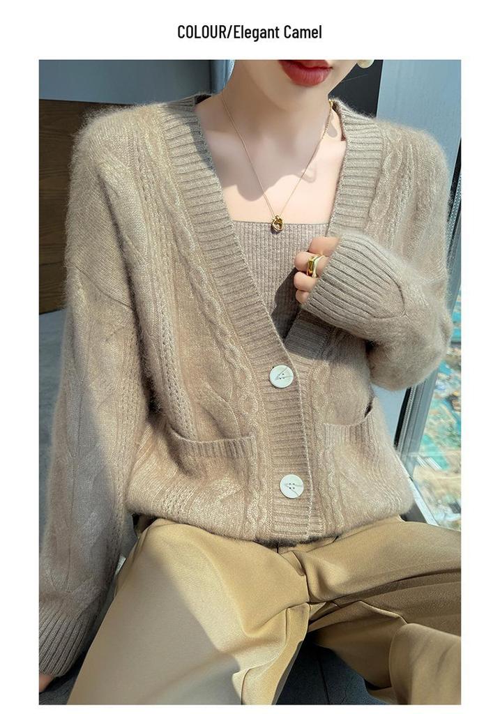 Korean Style Mink Velvet Knit Cardigan - Women's Casual Loose Fit Sweater Coat for Autumn/Winter.