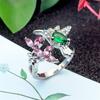 Cute Female Small Pink Green Stone Bird Open Adjustable Ring Vintage Silver Color Wedding Jewelry For Women
