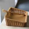 Hand-Woven Rectangular Rattan Wicker Basket Fruit Tea Snack Bread Picnic Cosmetic Picnic Basket Kitchen Storage Basket