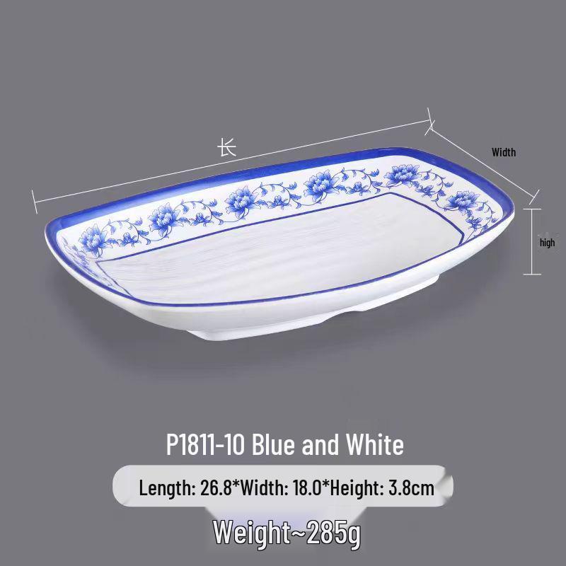 Melamine Rectangular Dinner Plate for Hot Pot, BBQ, and Cold Dishes - Porcelain-Look Restaurant Plate.