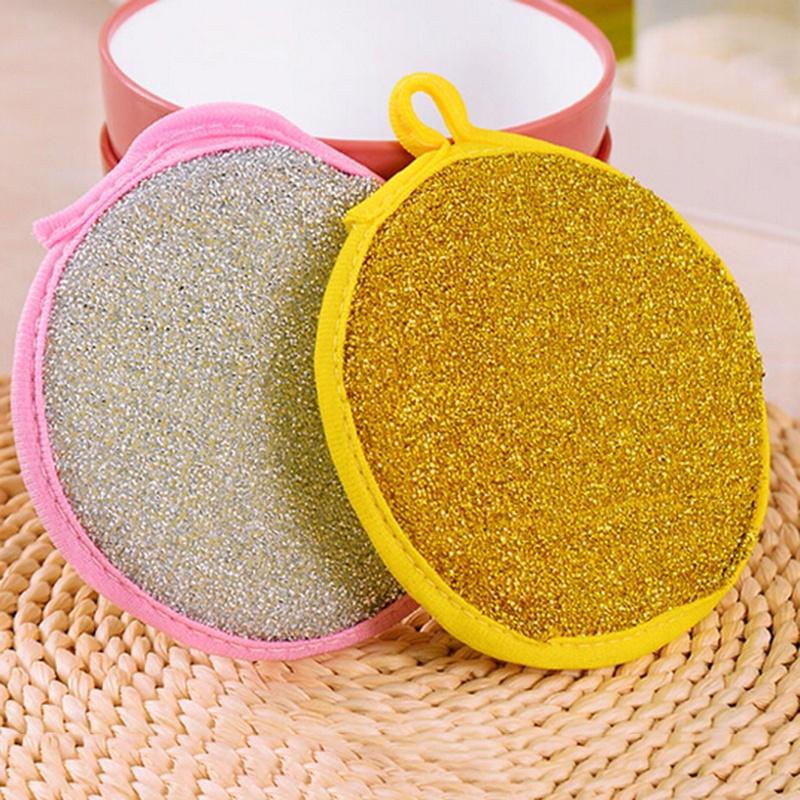2PCS Round Double-sided Dishwashing Sponge Dish Towel Clean Steel Washing Ball