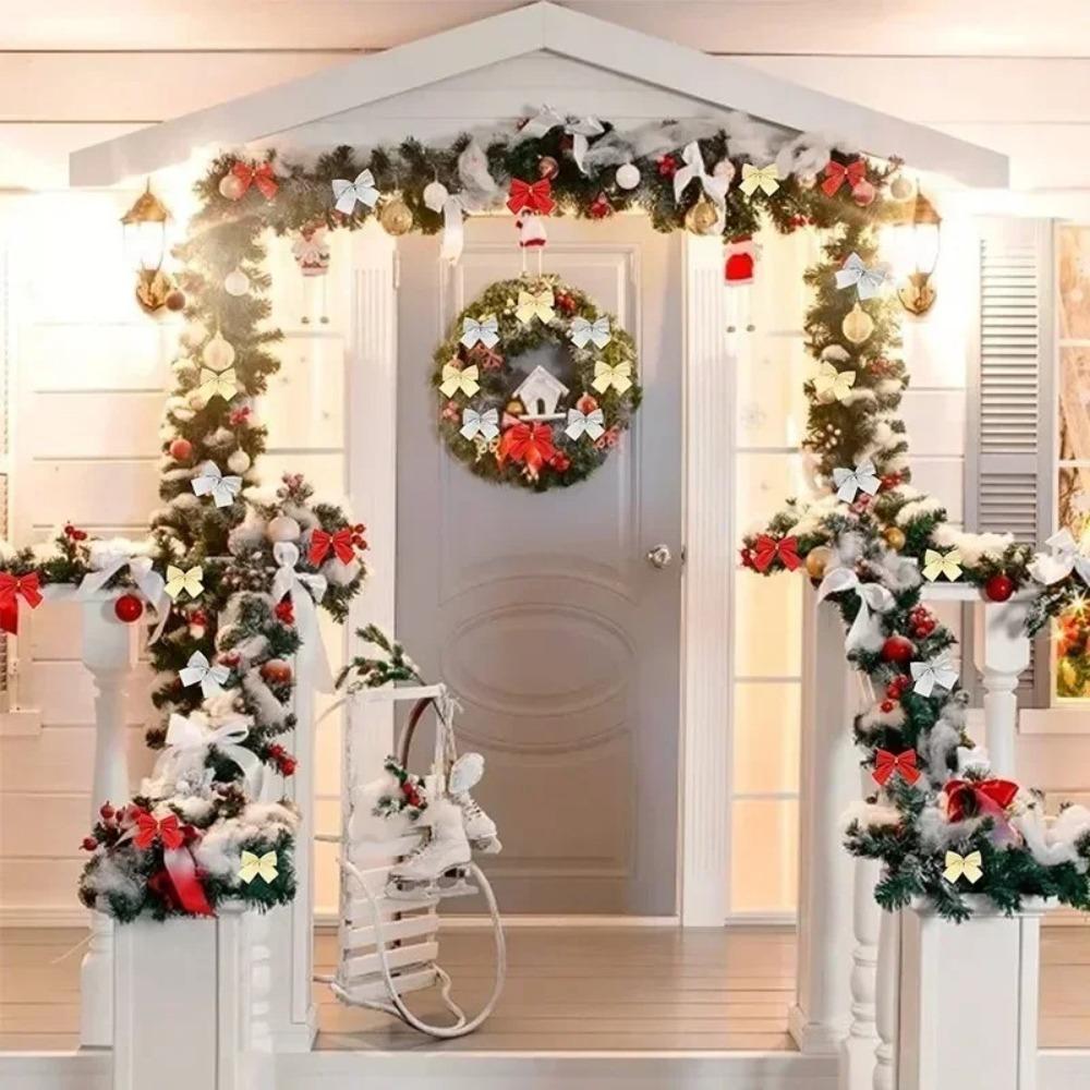 12pcs Flocking Xmas Tree Ornaments Bowknot Pendant Christmas Decorations  Home Decoration