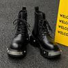 Men's Boots British Style Niche Heightening Locomotive Couple High-top Tooling Genuine Leather Shoes