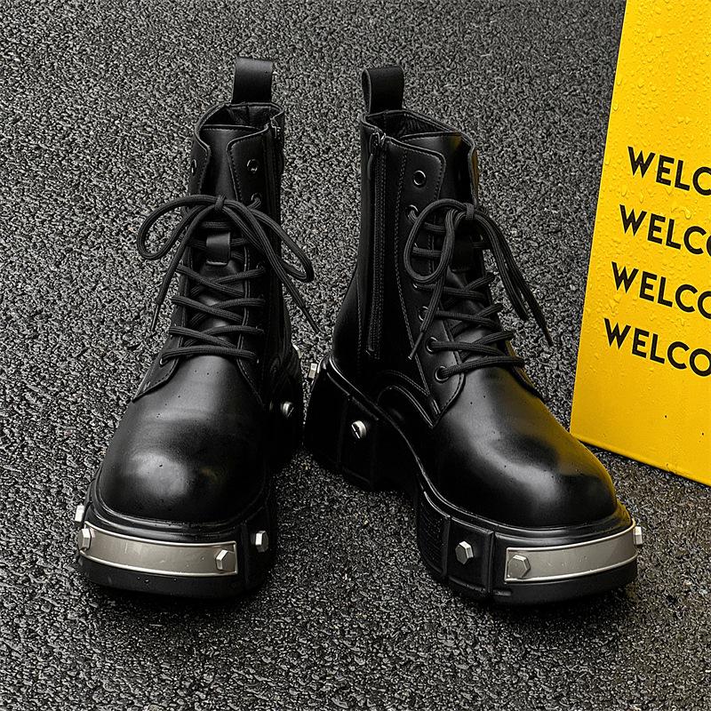 Men's Boots British Style Niche Heightening Locomotive Couple High-top Tooling Genuine Leather Shoes