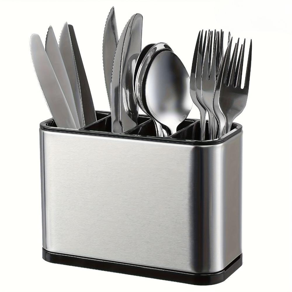 1Pc Stainless Steel Cutlery Holder with 4 Compartments, Rustproof Organizer for Kitchen Counter, Large Capacity Utensil Storage