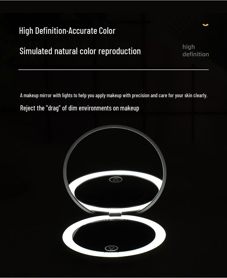 LED Lit Portable Double-Sided Makeup Mirror, 10x Magnification, Folding, with Living Room Fill Light