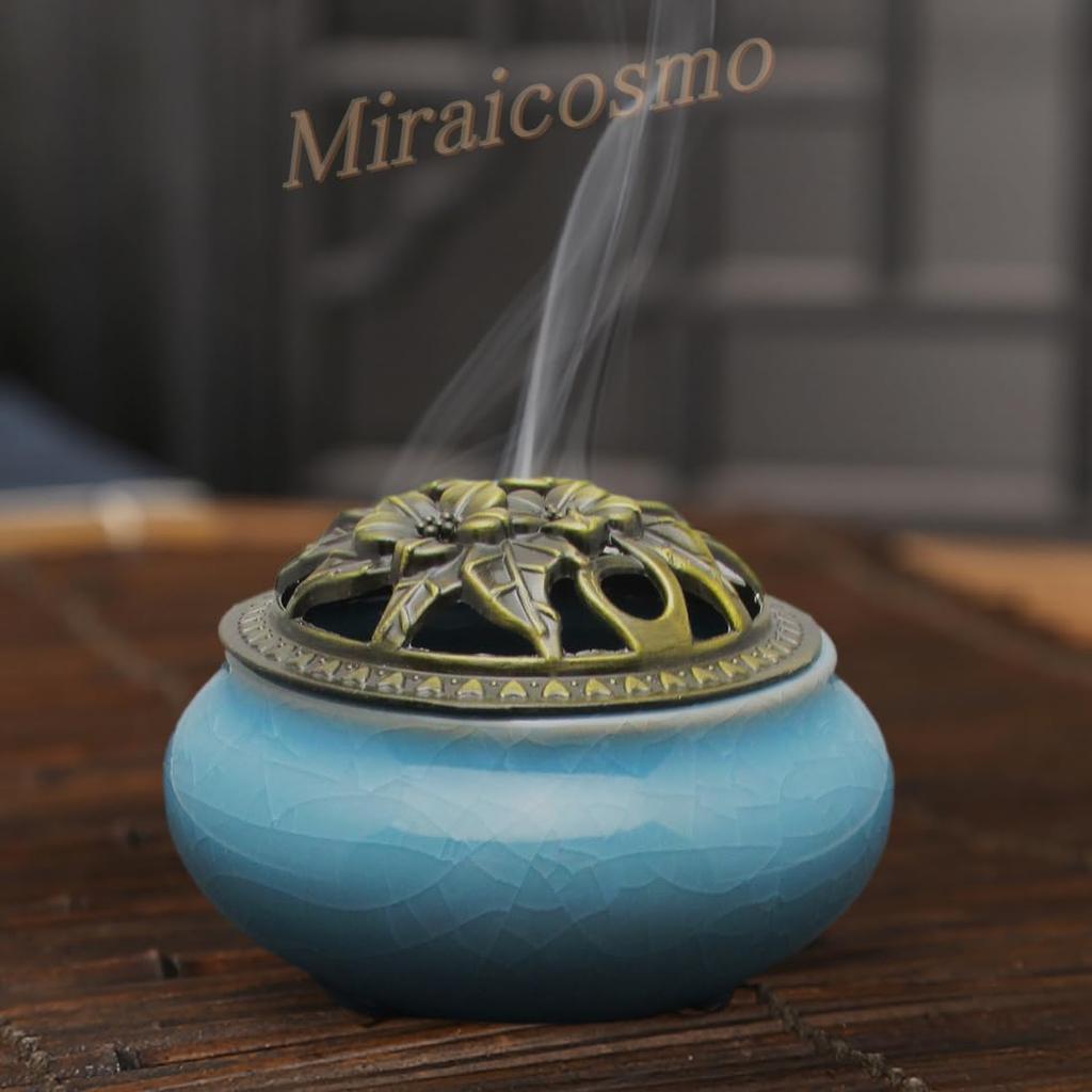 Miraicosmo Incense Burner and Holder Set, Ceramic, Calming Color (Light Blue)