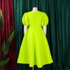 Large Size Women Fashion Solid Dress Ladies Elegant One Piece V Neck Puff Sleeves Swing Dress