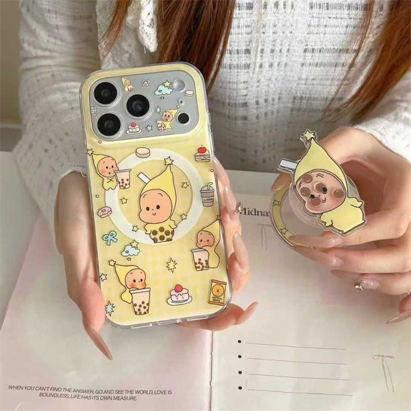 Kawaii Cartoon Star Baby Magnetic Phone Case For iPhone 17 Pro 15 14 16 Pro Max Cover with Shaking Stand For Magsafe Case