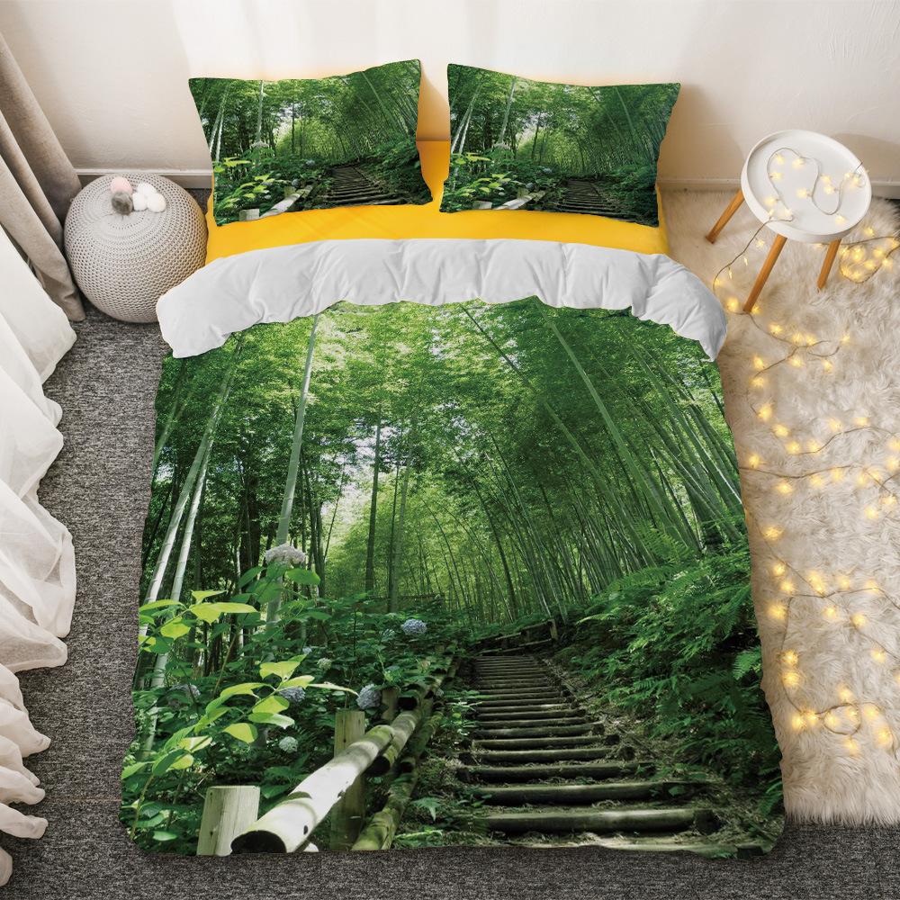 Bambus Dynetrekksett Grønn Natur Plante King Size Polyester Dynetrekk med Putetrekk for Barn Gutter Jenter Sengetøysett