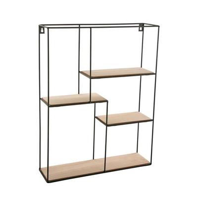 Mumbai Industrial Style Wall Shelf - 50.5 X 40 X 11 Cm - with 4 Wood and Metal Shelves - Brown - Versa