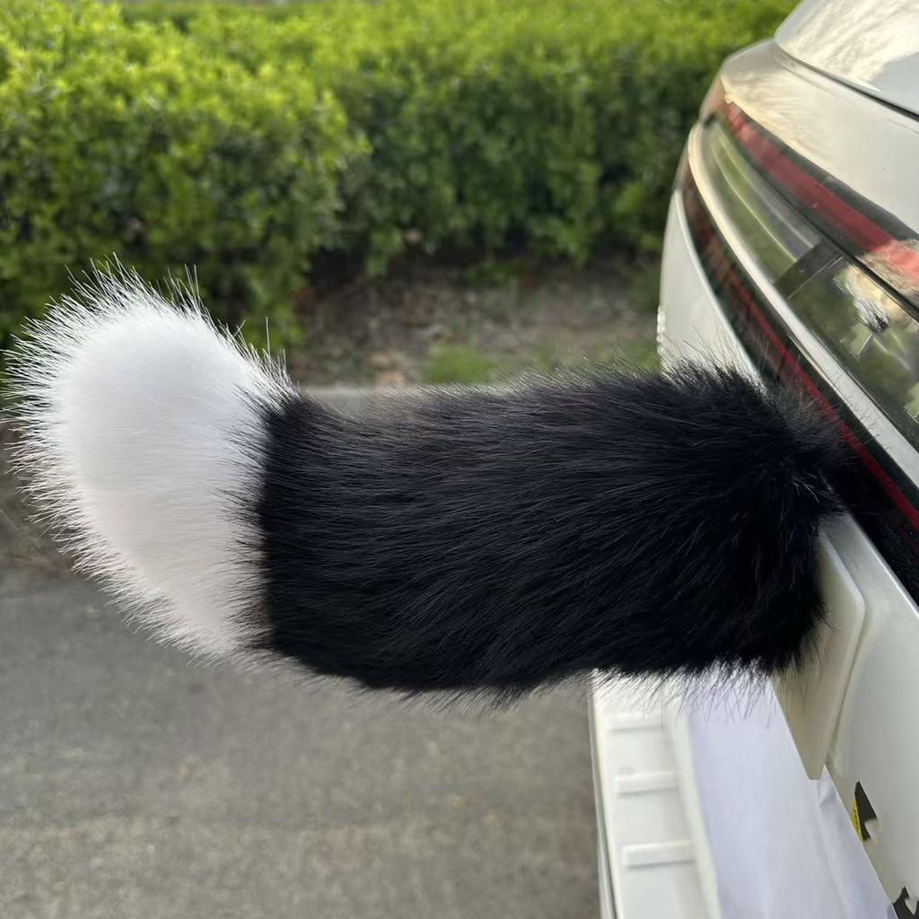 Electric Car Tail with Remote Control Rechargeable Cute Fuzzy Wagging Moving Tail Car Exterior Decoration for Cosplay
