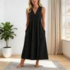 Rochie casual de vară din in pentru femei, fără mâneci, cu decolteu în V, rochie de soare lejeră, croială A, tip maiou, midi, cu buzunar