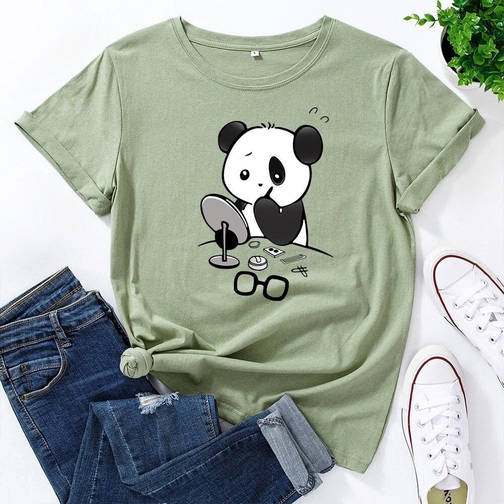 

Женская летняя футболка с принтом панды в стиле ретро, с коротким рукавом, повседневная, с принтом 8XL дубильная кора