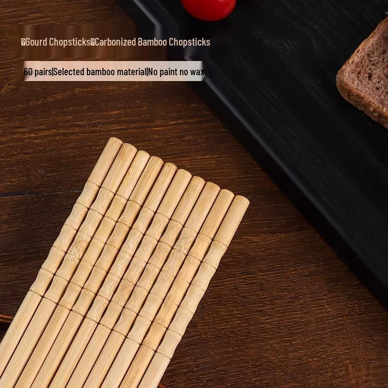 Set of 10 Natural Bamboo Chopsticks: Anti-Mold, Non-Slip, No Paint/Wax, High-End Carved Design for Home Use.
