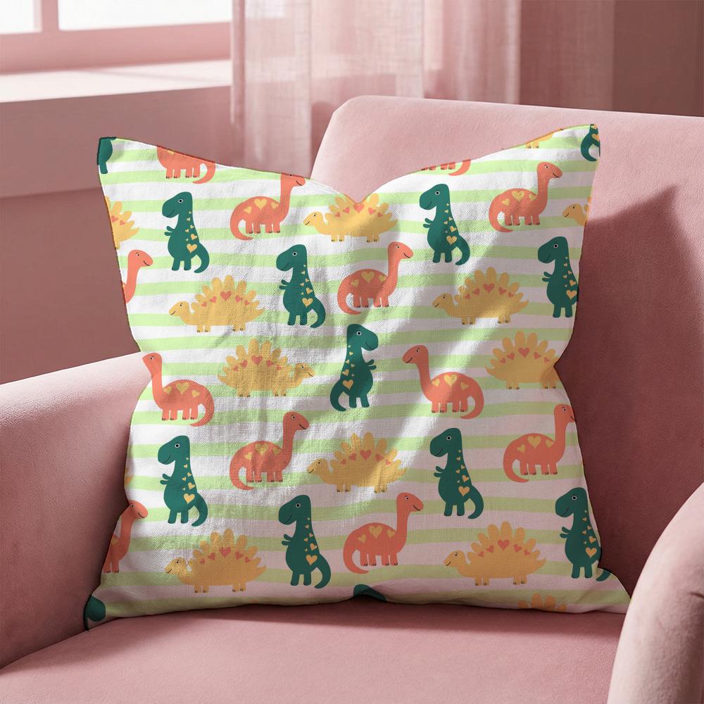 Cute Dinosaur Pattern Cushion Cover Multi-Scene Pillow Cover for Home & Car - Reversible, Soft & Durable for Daily Use