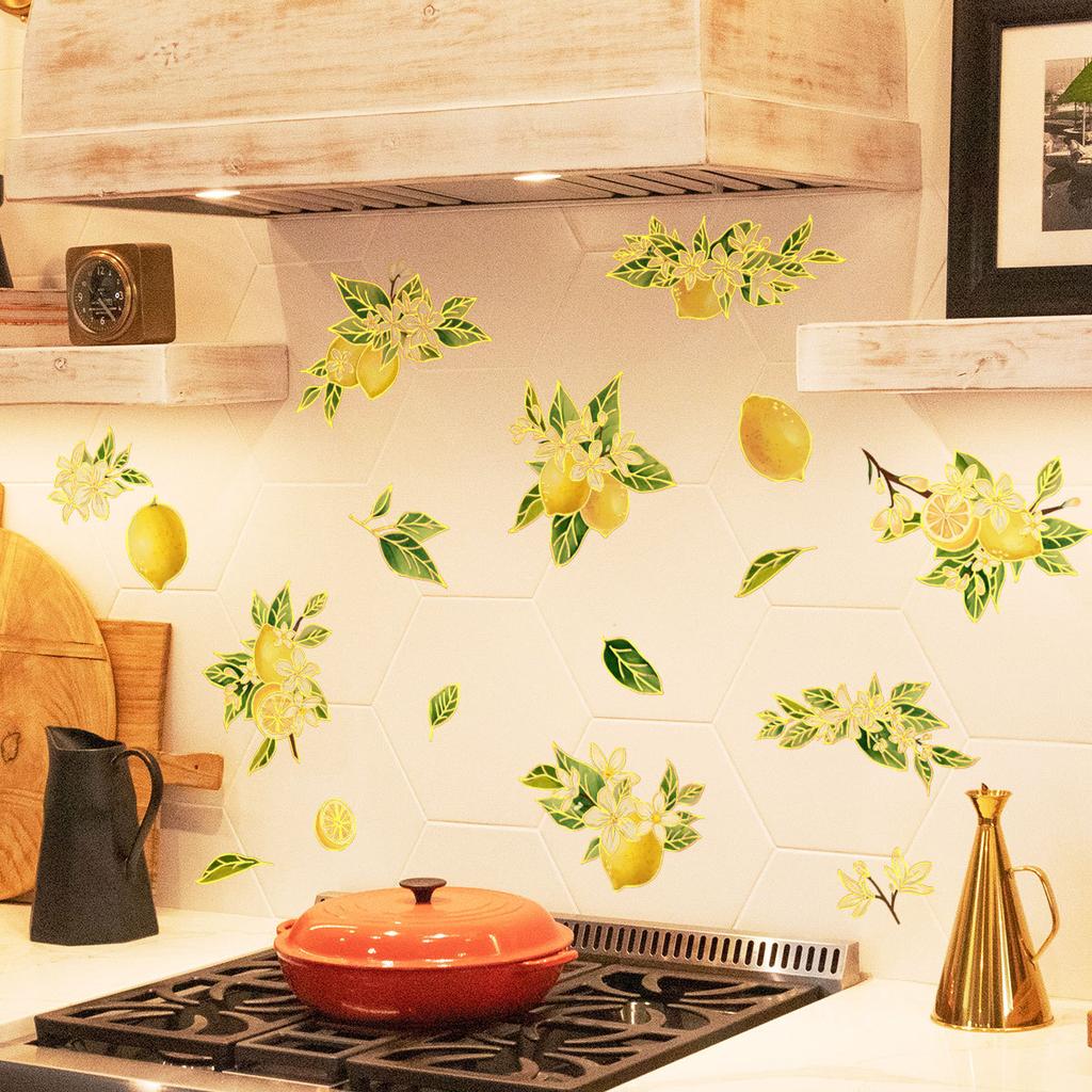 Tj021 Hand-Painted Lines Lemon Leaves Bronzing Wall Sticker Decoration Children'S Room Bedroom Background Self-Adhesive Wall Sticker
