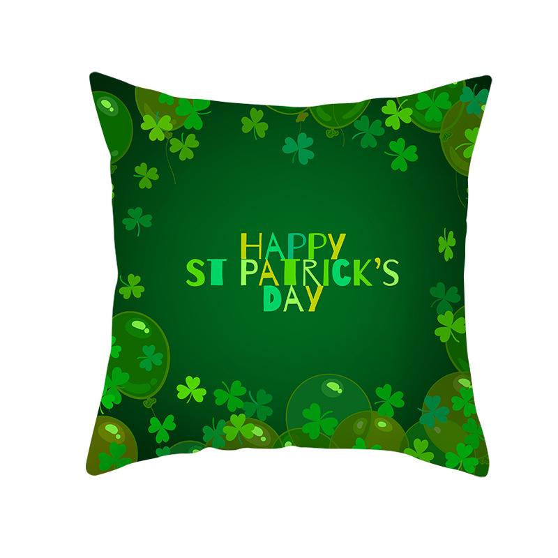 Home St. Patrick's Day Green Peach Velvet Cushion Cover National Day Four-Leaf Clover Cushion Cover