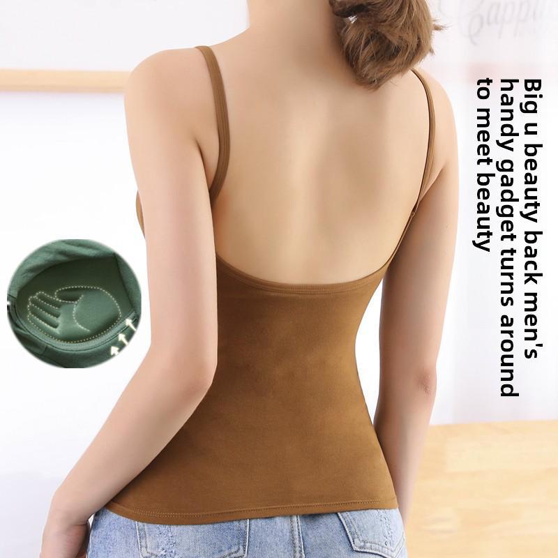 Women's Beautiful Back Camisole Vest with Padded Bra, One-Piece Top, Popular Style, Large U-Neck, Versatile Inner or Outerwear