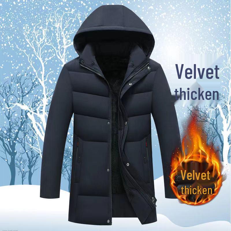 

Мужская куртка с флисовой подкладкой и хлопковой набивкой: Теплое зимнее пальто для людей среднего и пожилого возраста 5XL темно-синий