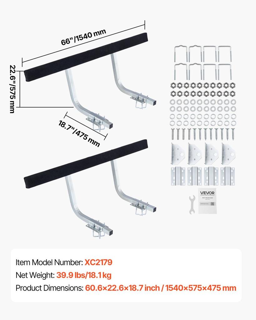 Boat Trailer Guides, 425 mm/475 mm Height Adjustable Trailers Guide, 2PCS Thickened Steel Trailer Guide-Ons with Thick Support Pads, Fits L-Beam, Box