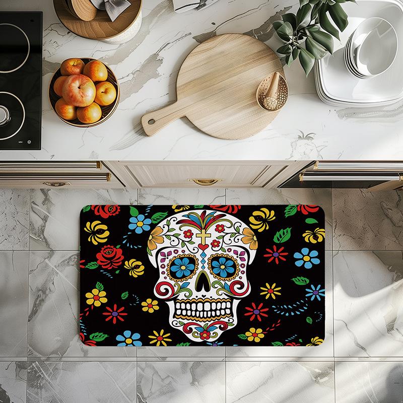 Halloween Rug Cat Crow Skeleton Ghost Pumpkin Printed for Halloween Floor Decoration Rug Entrance Mat Living Room Bedroom Decor