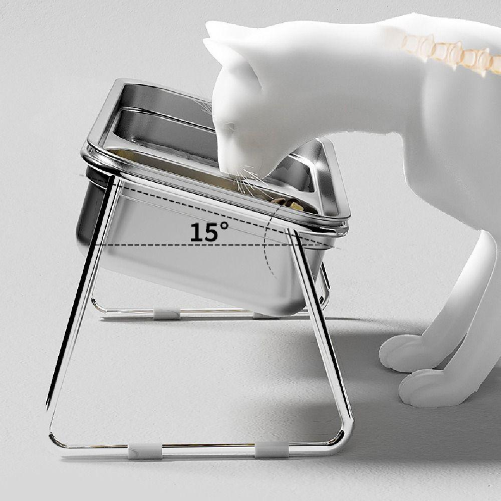 Stainless Steel Pet High Footed Bowl 15 ° Slant Anti Slip Elevated Pet Feeder Bowl with Stand Detachable Pet Food Dispenser Home