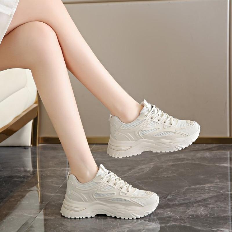 New Spring 2025 Fashionable Thick-soled Height-increasing Casual Single-shoe Mesh Lightweight Running Women's Shoes