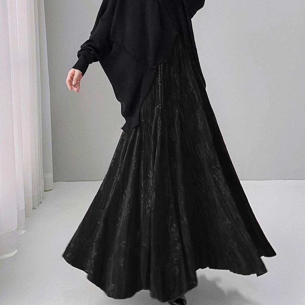 Autumn Winter Chinese Style Mermaid Half and Full-Length Skirt with Solid Color Print