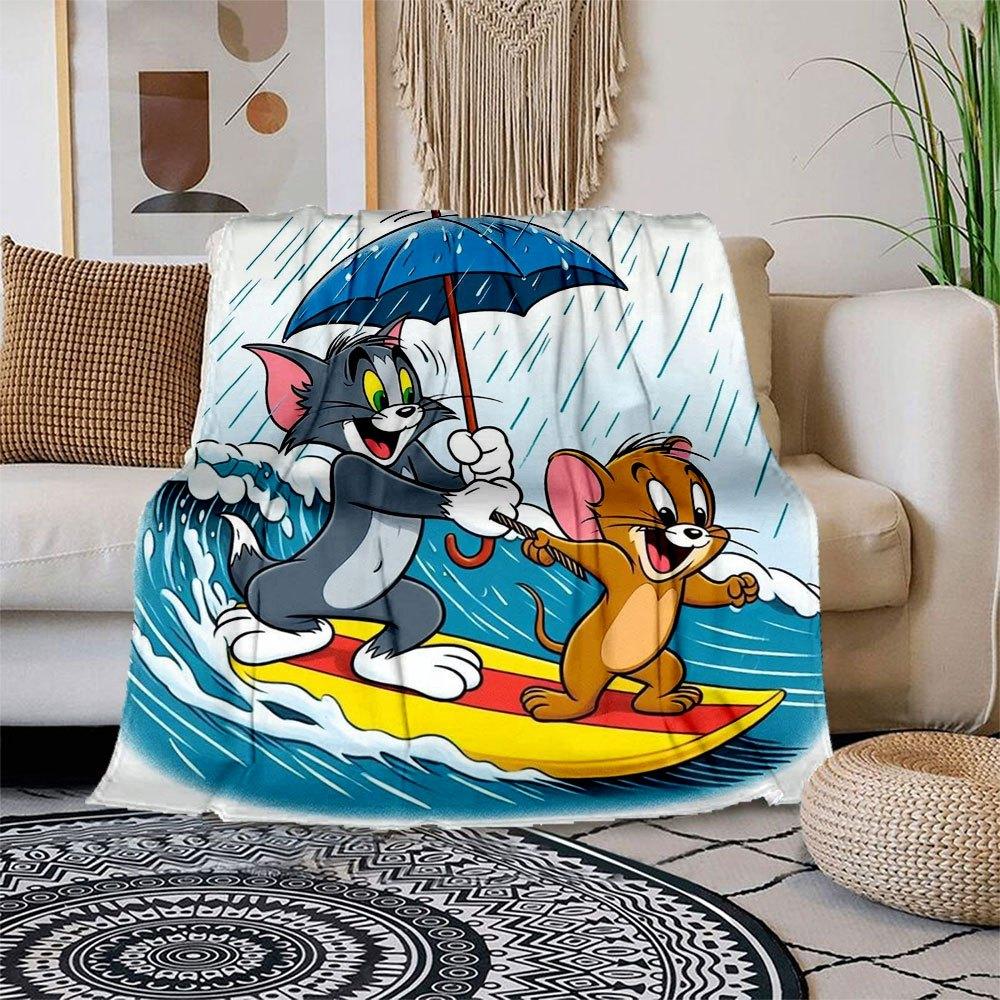 

Tom Jerry Surfing in the Rain Poster PrintBlanket Flannel Throw Blanket for Sofa, Bed, Travel, Camping, Office 100x150cm