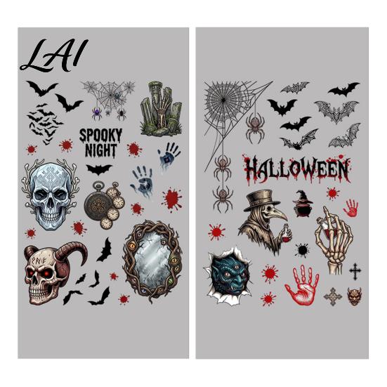 Glass Stickers Halloween Electrostatic Stickers Skull Demon Blood Handprints Bats Scary Window Pattern Cling Clings Spooky for Doors Mirrors