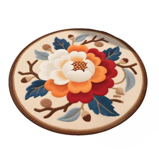 

Lotus Flower Floor Mat Round Living Room Rug Lotus Pattern Carpet with Non-Slip Backing 60cm L