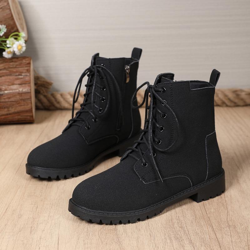 Fashion Side Zip Block Heel Shoes Women's Round Toe Platform Anti-Slip Wear-Resistant Kitten Heel Shoes