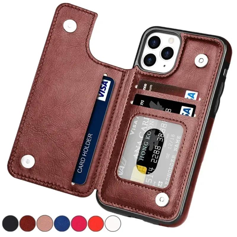 Wallet Double Button With Card Slot Stand Flip Leather Case For iPhone17Air 16e 16 Pro Max 15 Plus 14 13 12 Mini 11