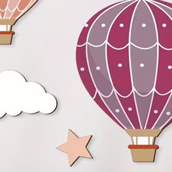 9 Pcs Hot Air Balloon Wooden Wall Sign Boho Nursery Wall Art Stars Clouds Balloons Wall Sculpture for Kids Bedroom Playroom Home Decor