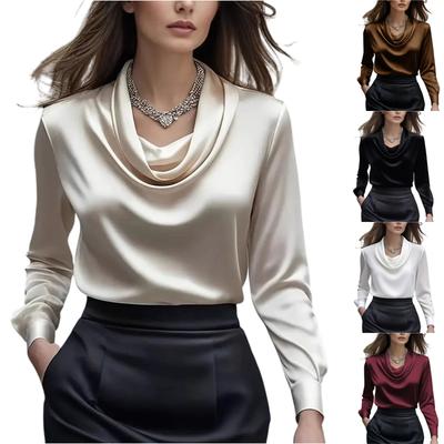 Women's Fashionable Solid Color Round Neck Long Sleeved Casual Versatile Shirt Top