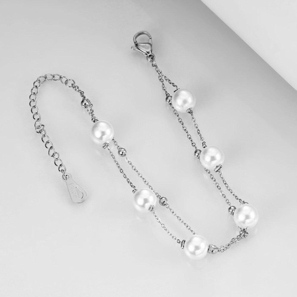 Bracelet à double couche en acier inoxydable avec perles créatives européennes et américaines pour femmes