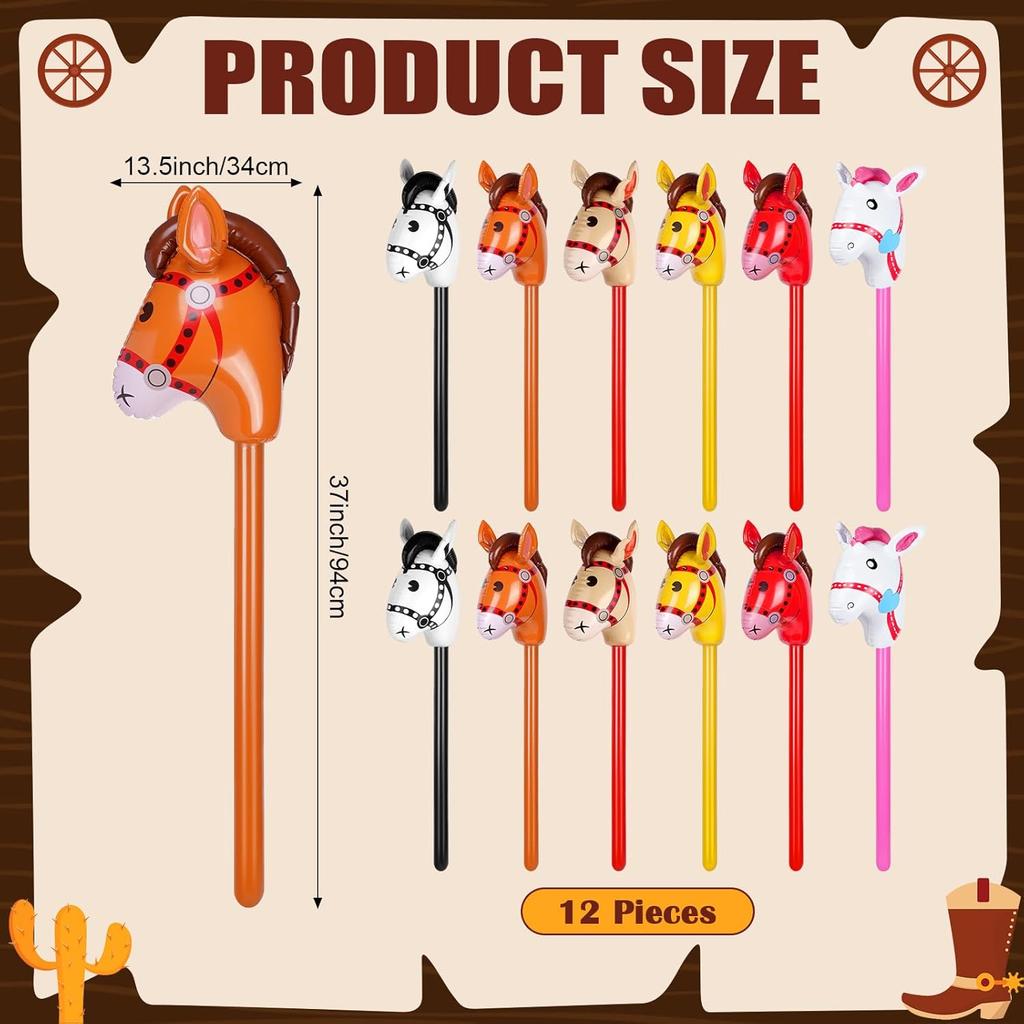 3Pcs/5pcs Inflatable Stick Horse Large Horse Head Balloon Blow Up Pony Stick Toy Halloween Christmas Cowboy Party Supplies