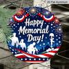 2D Flat, 1pc Round Happy Memorial Day Aluminum Hanging Sign, Patriotic US Soldier Silhouette Firework Flag Design, Weatherproof Metal Wall Decor