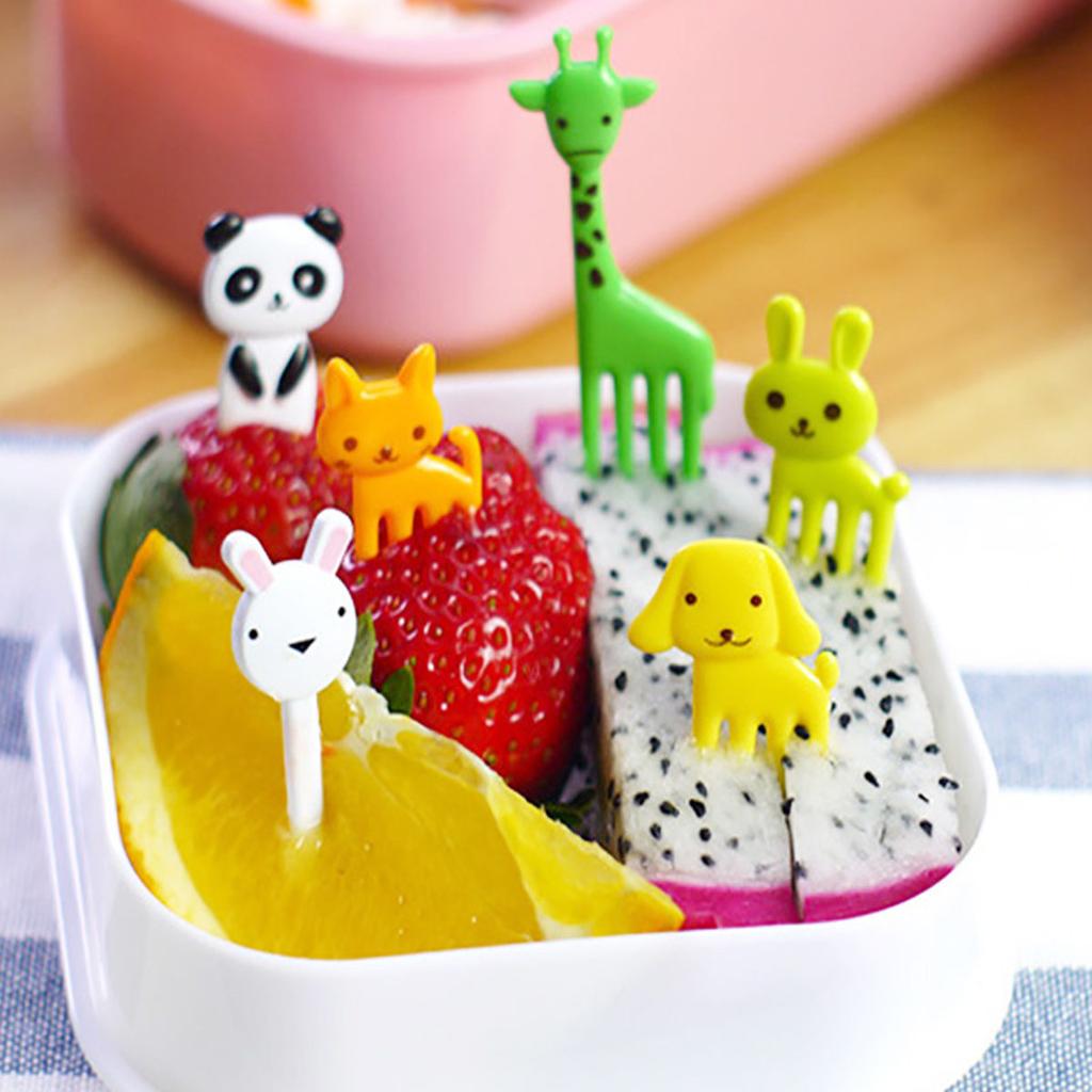 10pcs Animal Farm Fruit Fork Mini Cartoon Children Snack Cake Dessert Food Pick Toothpick Bento Lunches Party Decor Random Color