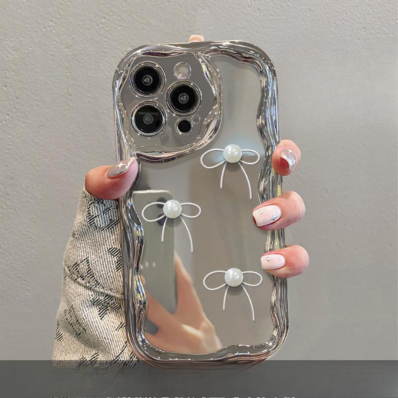 

Подходит для чехла для мобильного телефона Apple 15 Iphone14pm Жемчужный бант-подставка 13/12 Гальванизированное серебро 11 Трехмерный 7/8 iPhone 6s Plus