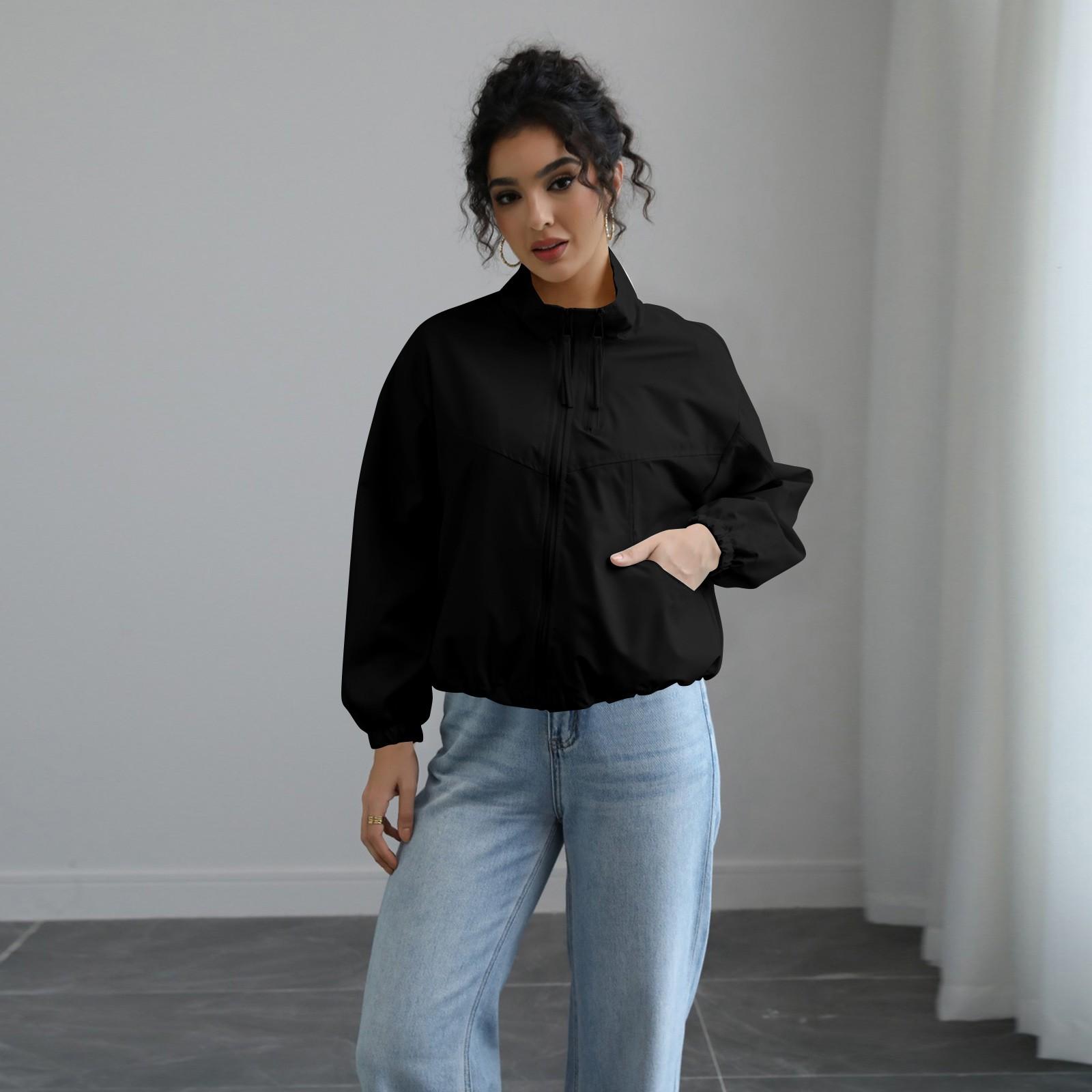 

Женский модный тренч, короткий, со стоячим воротником, тонкая куртка XL чёрный