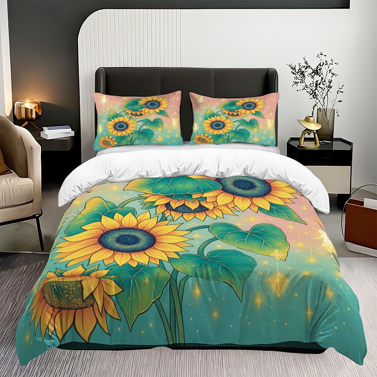 Direct Sales Sunflower Bedding Three-Piece Digital Printing Rose Quilt Cover Flower Quilt Cover 135x200cm
