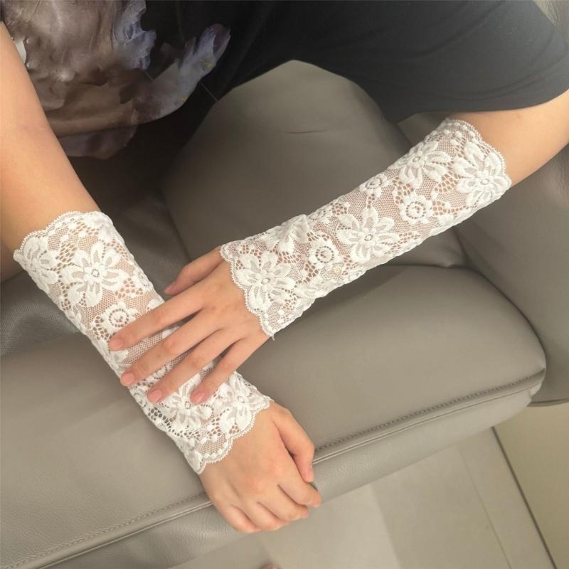 Elegant Lace Arm Sleeves For Women Delicate Floriferous Embroidery Guard Lightweight Breathable Gatherings