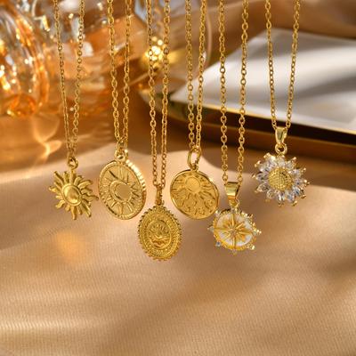 Jewelry, Wind Clavicle Chain Vintage Niche Plated 18K Gold Premium Sun Pendant Titanium Steel Necklace Women