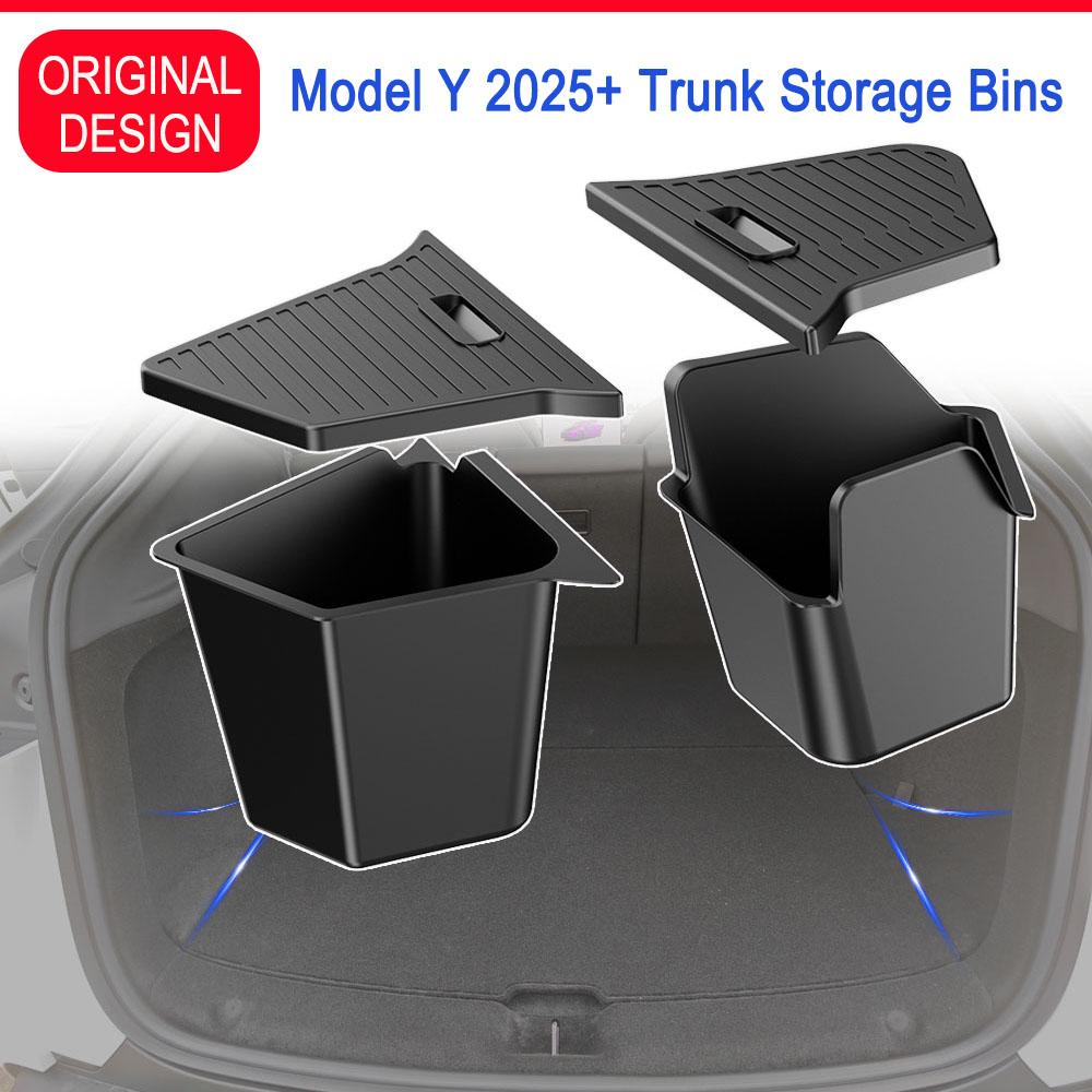 For Tesla Model Y Juniper Trunk Organizer Side Storage Box Boot Organizer Flocked TPE Mat Anti-dirty 2026 Car Travel Accessories