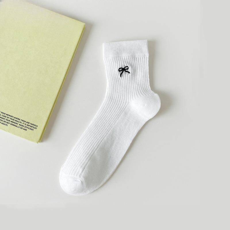 Spring and Summer Socks, Women's Short Socks, Thin Pure Cotton Socks, Women's Embroidered Bow, Ballet Style, White Short Tube Mesh Socks