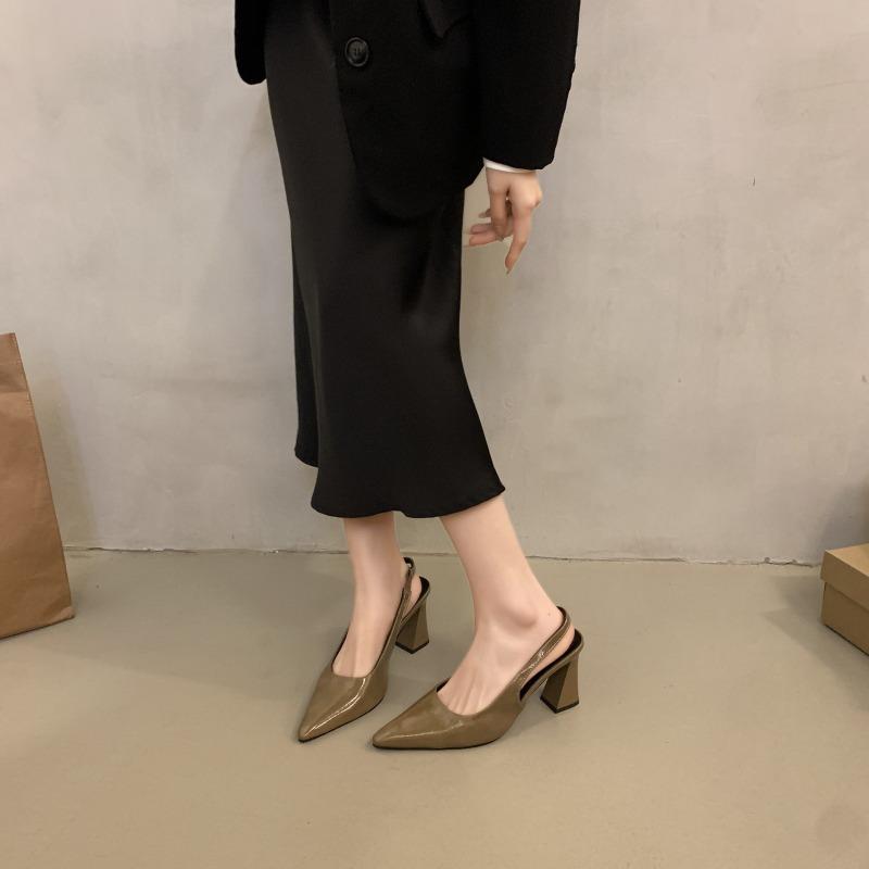 Long Leg Muse~ Temperament Bag Head Empty Sandals Women's Summer New Pointed Fashion Thick High Heels Single Shoes