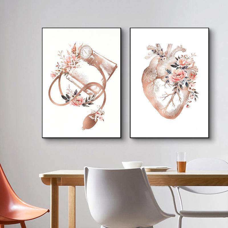 Flower Anatomy Canvas Painting Heart Lungs Skull Organ Poster Stethoscope Wall Art Printed Picture Medical Education Decoration