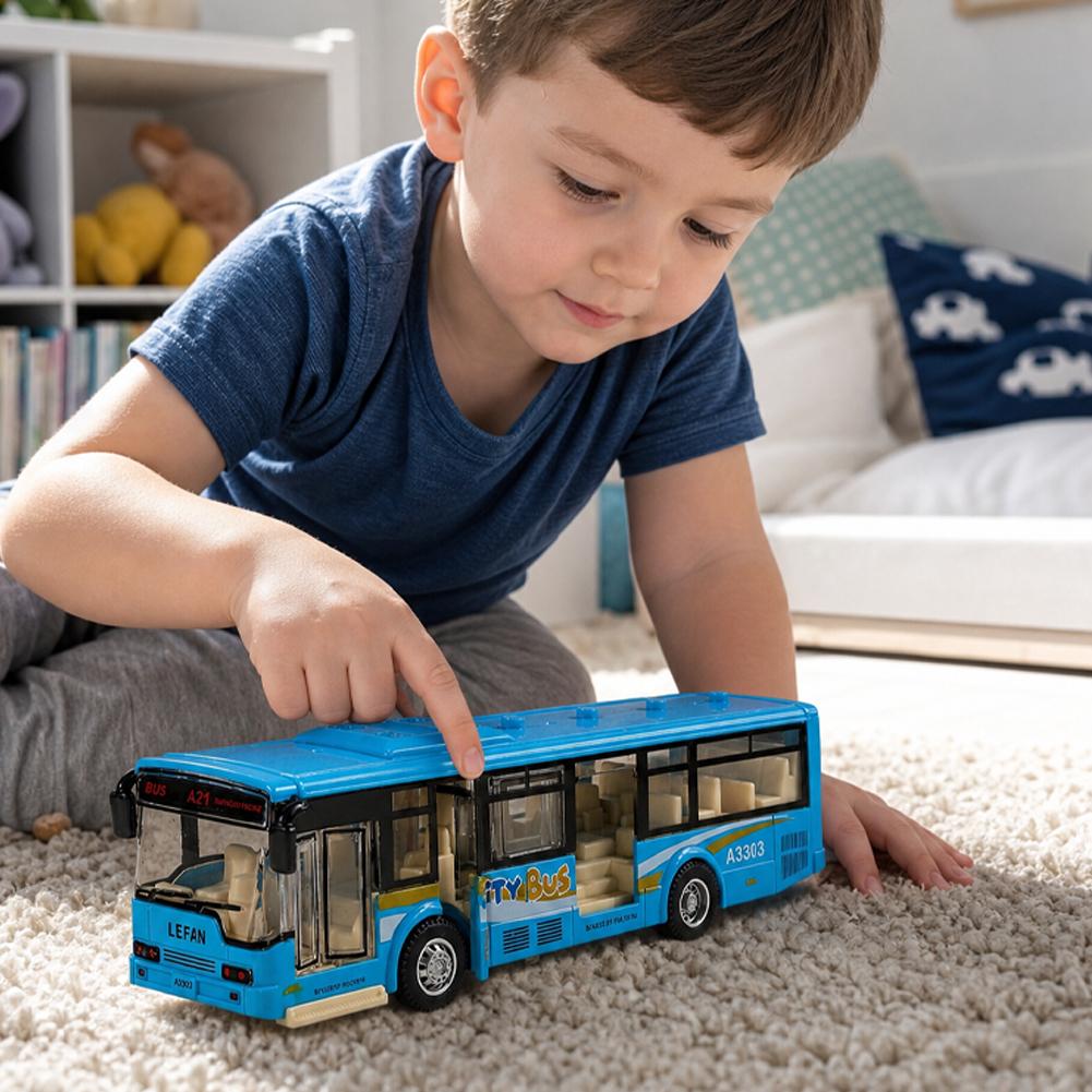 Children'S Simulated City Bus Toy Model Inertial Vehicle Sightseeing Bus Educational Pretend Play Toy With Light Sound Effect